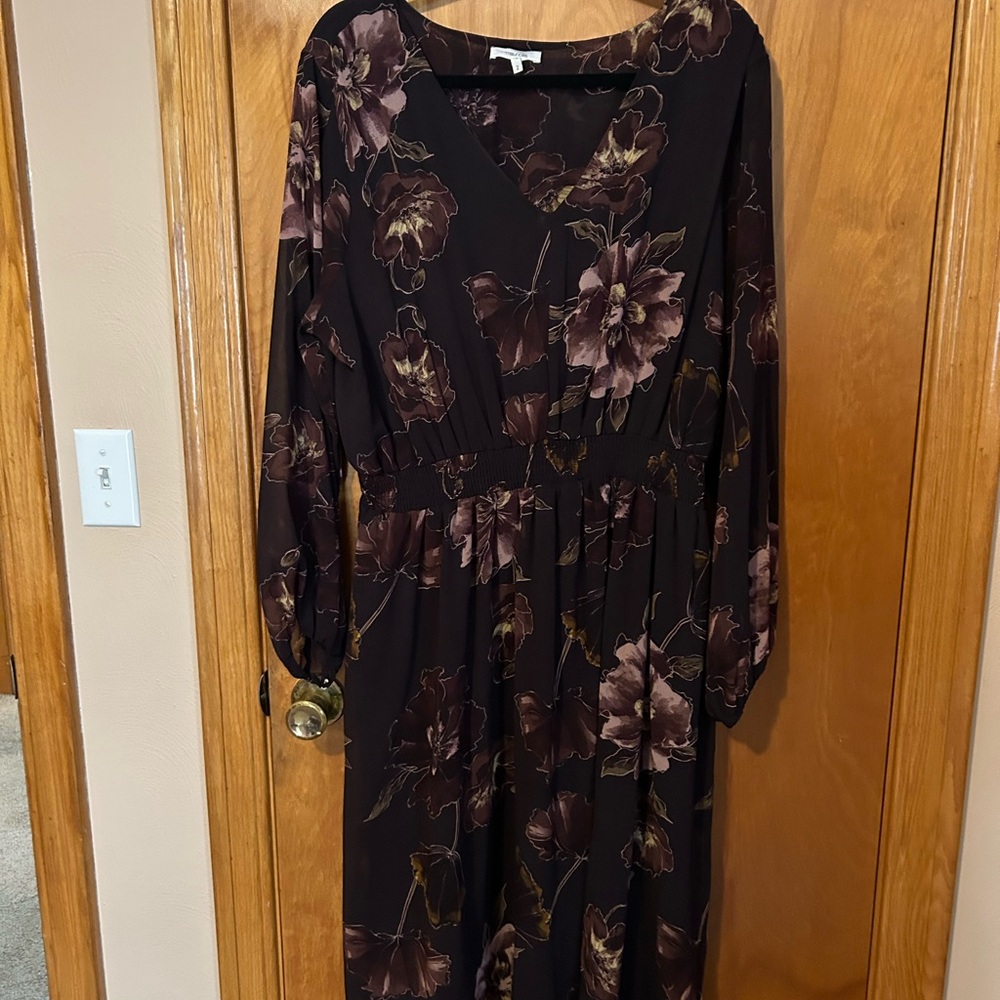Maurices Dark purple Floral Long Sleeve Dress